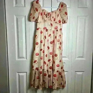 Dress Floral Off Shoulder Puff Sleeve Ruffle Hem Dress Dresses for Women  Large